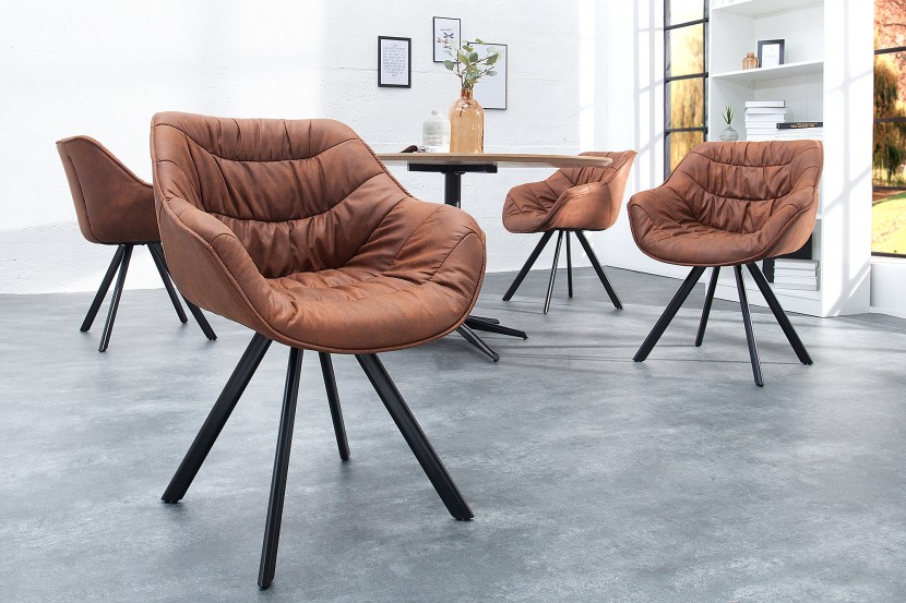 Sedia di design THE DUTCH COMFORT marrone antico stile retrò con braccioli