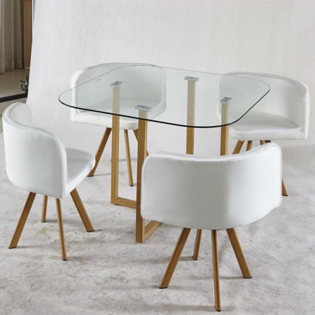 ENSEMBLE TABLE + 4 CHAISES ENCASTRABLE POPUP -  Biały