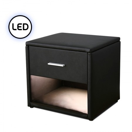 Comodino in similpelle con illuminazione a led LEVA