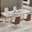 Table de salle à manger moderne céramique marbre blanc et pied doré BOGOTA