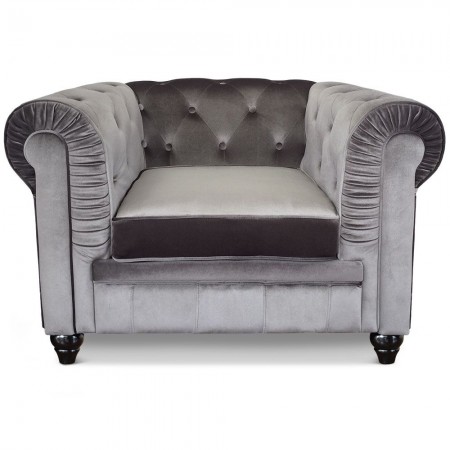 Poltrona Chesterfield imbottita -  Velluto grigio