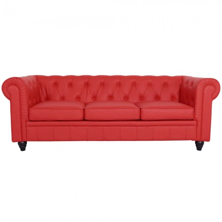 Divano Chesterfield a 3 posti -  Rosso PU