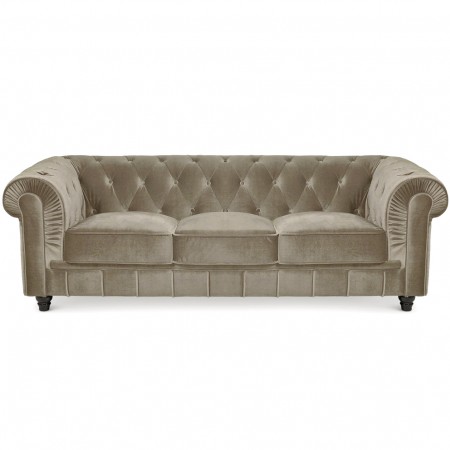 Divano Chesterfield a 3 posti -  Velluto Taupe