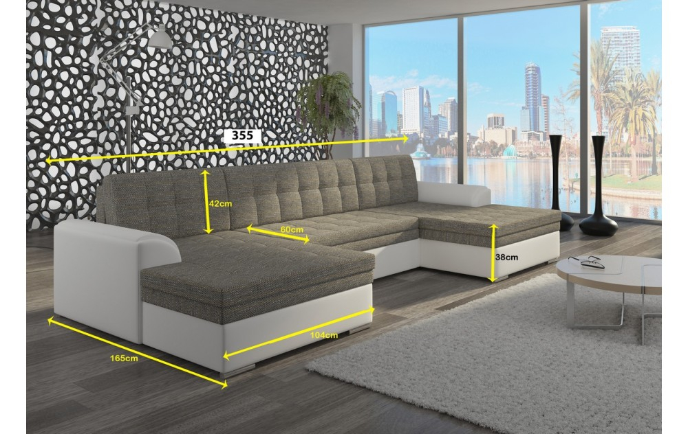 Canapé D'angle Panoramique DENVI En U Velours Côtelé - Convertible Avec Rangement - 316x138 Cm - Beige - Fabriqué En Europe