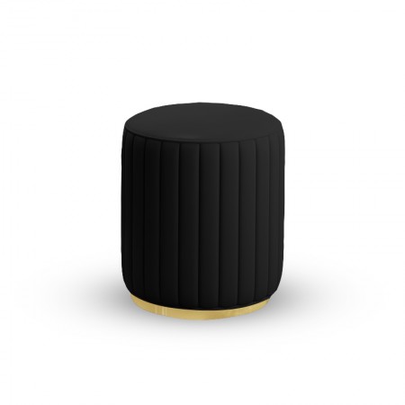 POUF ROND MÉTAL DORÉ VITA -  PU Noir