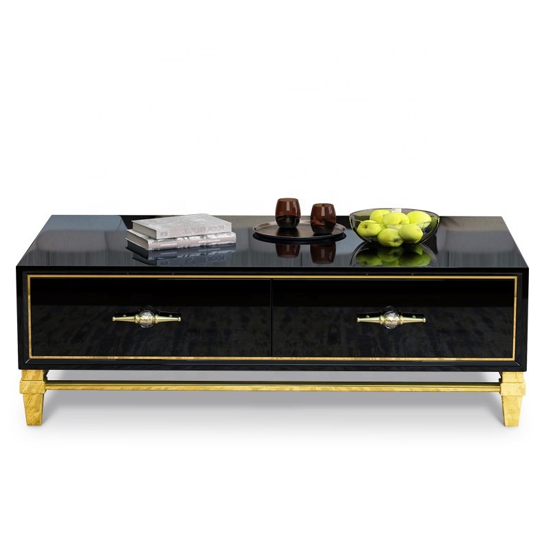 Schöner schwarzer Couchtisch mit Gold-Effekt-Rahmen und Griffen