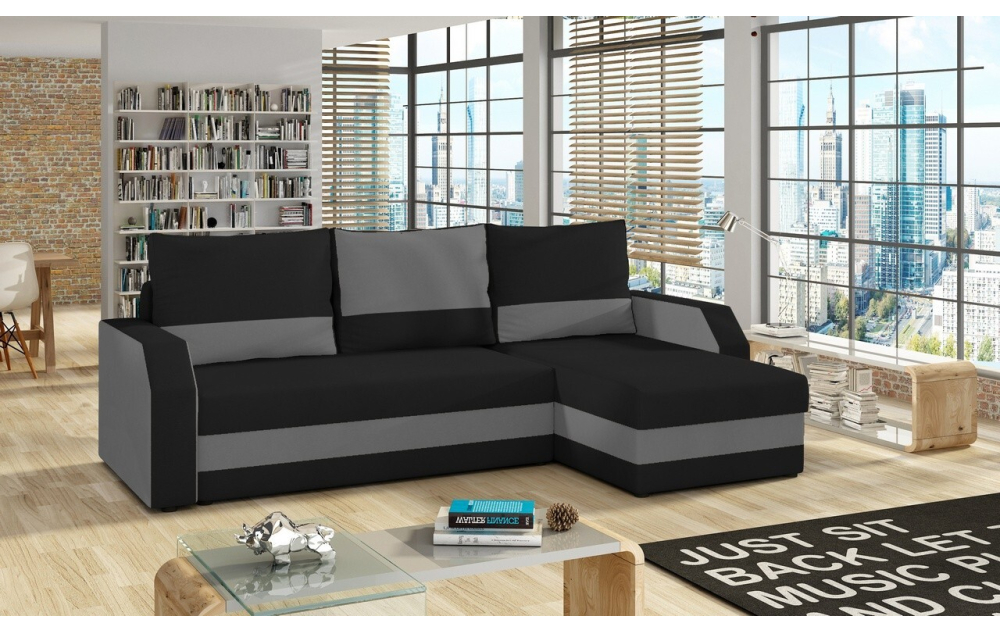 Canapé D'angle Convertible Noir - Nubuck - Jusqu'à 6 Places