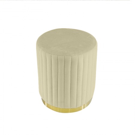 RUNDER METALL-POUFFE VITA -  Beige Samt