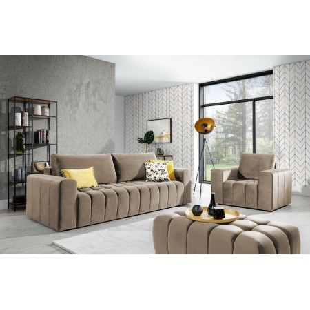 Ensemble canapé convertible 3 places fauteuil et pouf Lazaro