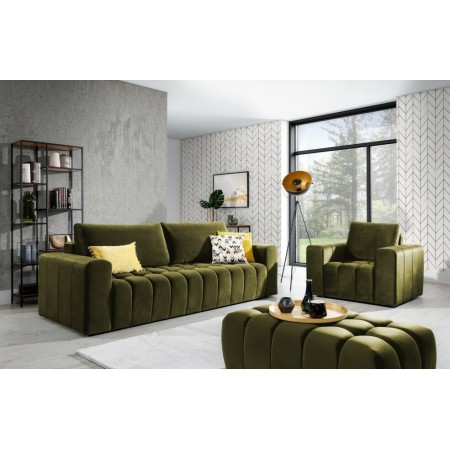 Ensemble canapé convertible 3 places fauteuil et pouf Lazaro