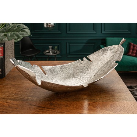 Design Deko Schale SILVER LEAF 62cm silber im Blatt Design