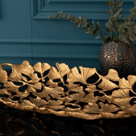 Dekorative Schale GINKGO LEAFS 50cm gold handmade Metall