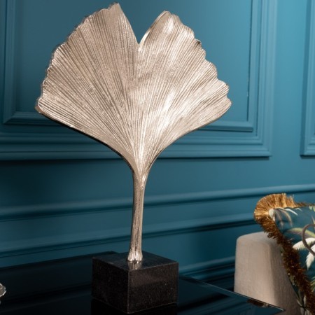  Dekorative Skulptur GINKGO LEAF 44cm silber handmade...