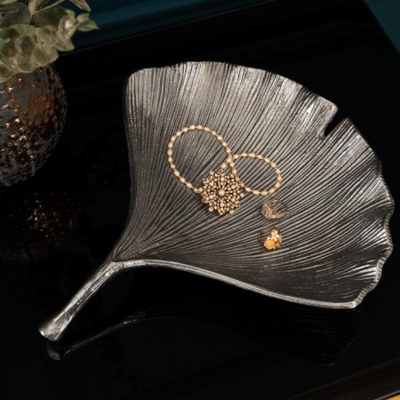  Dekorative Schale GINKGO 33cm silber handmade Metall 