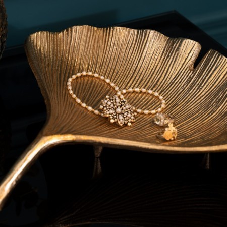  Dekorative Schale GINKGO 33cm gold handmade Metall 