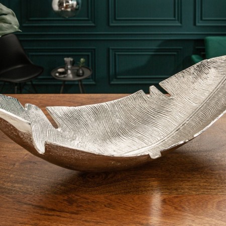 Design Deko Schale SILVER LEAF 62cm silber im Blatt Design