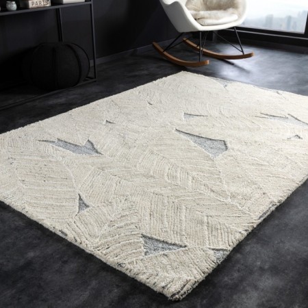  Design Kurzflor Teppich LEAF 230x160cm beige grau Wolle...