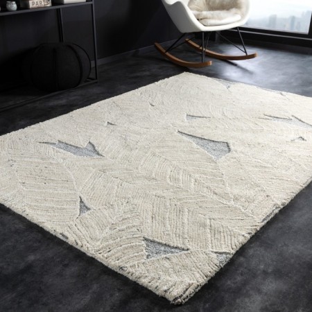  Tapis ras du sol design LEAF 230x160cm beige gris laine...