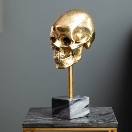  Elegante Skulptur SKULL 35cm gold Totenkopf mit MarmorfuÃ 