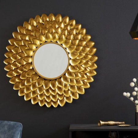  Eleganter Spiegel FLOWER 90cm gold rund Wandspiegel in...