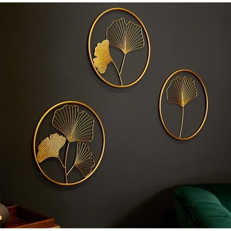 Elegante Wanddeko 3er Set GINKGO 40cm gold in filigraner Blattform
