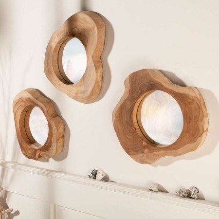  Handgearbeiteter Spiegel REFLECT 31cm natur Teakholz...