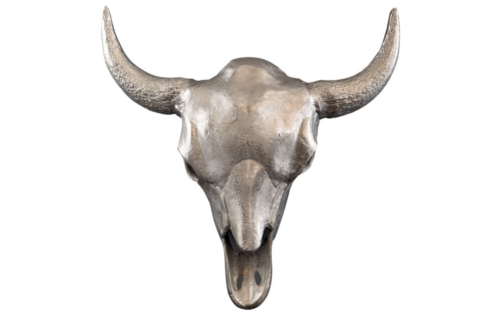 Tête De Taureau Métal Argenté XXL - Décoration Murale Élégante 56x50cm - Pièce Maîtresse Pour Salon