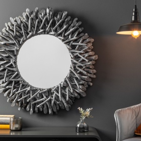  Miroir artisanal en teck RIVERSIDE 80cm gris bois flotté 