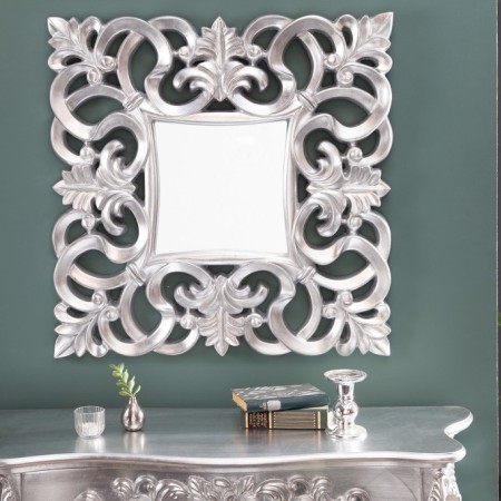 Eleganter Wandspiegel VENICE 75x75cm silber antik Barockstil