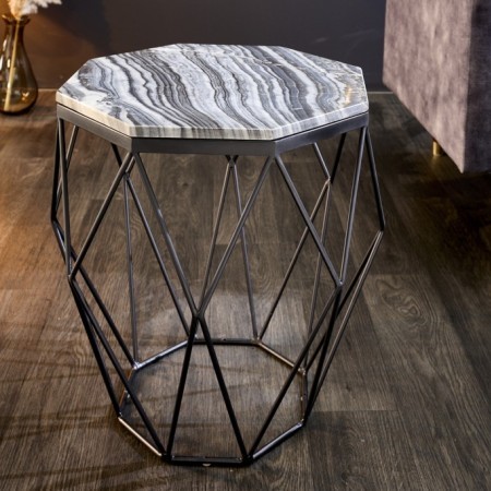 Abstrakter Beistelltisch DIAMOND 50cm grau Marmor schwarz...
