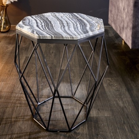 Table d'appoint abstraite DIAMOND 50cm gris marbre noir...