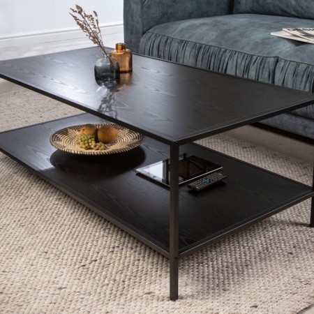 Industrial Couchtisch SLIM LINE 120cm Esche schwarz mit...