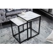 Design Beistelltisch 2er Set ELEGANCE 40cm weiÃ Kristallglas mit Marmor-Dekor schwarzes Gestell