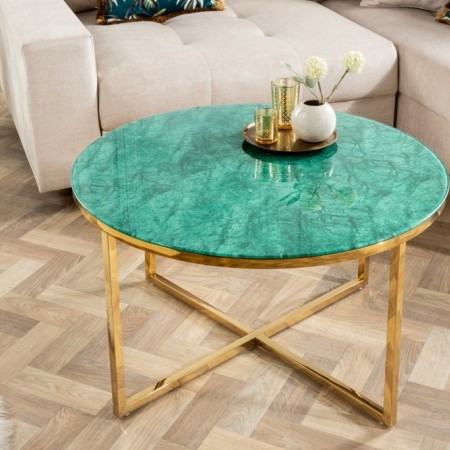 Table basse ronde 80cm turquoise verre cristal avec décor...