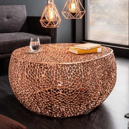 Filigraner Design Couchtisch LEAF 80cm kupfer Handarbeit