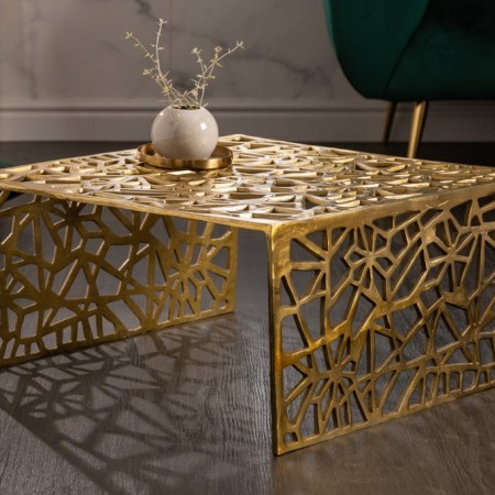 Handgearbeiteter Couchtisch ABSTRACT 60cm Alu gold im Gap...