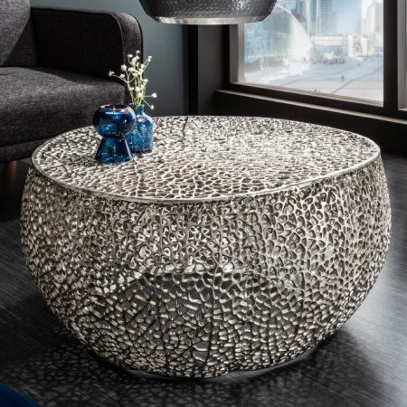 Filigraner Design Couchtisch LEAF 80cm silber Handarbeit