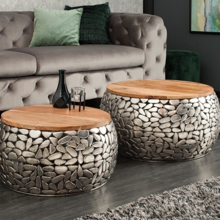 Handgearbeitetes 2er Set Couchtisch STONE MOSAIC 65cm...