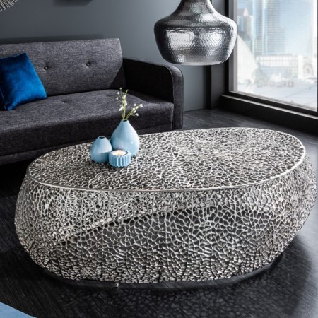 Filigraner Design Couchtisch LEAF 122cm silber Handarbeit