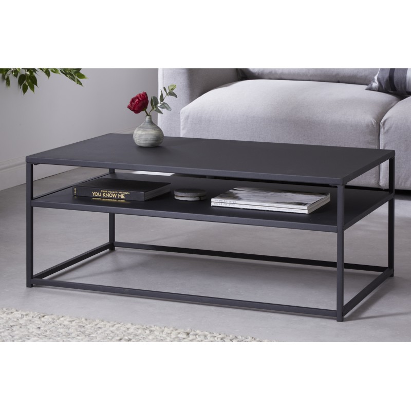 Table basse industrielle SLIM LINE 120cm chêne sauvage noir avec deux