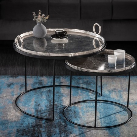 Elégant set de 2 tables basses ELEMENTS 62cm argent avec...