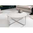 Table basse artisanale NOBLE 62cm blanc plateau marbre amovible