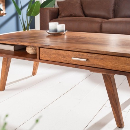 Handgearbeiteter Couchtisch RETRO 100cm Sheesham mit 2...