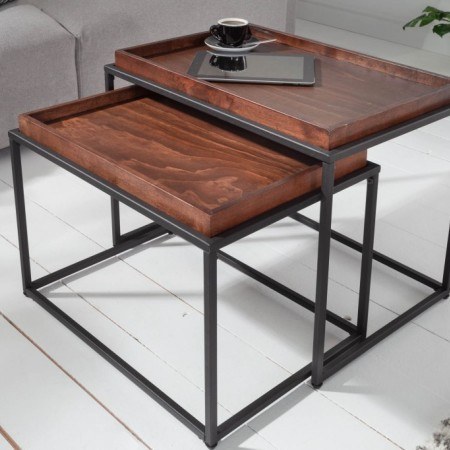 Industrial 2er Set Table basse ELEMENTS 60cm Mocha Hêtre...