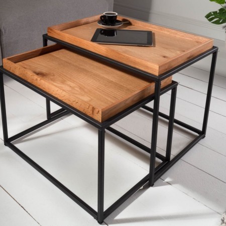 Industrial 2er set table basse ELEMENTS 60cm chêne...