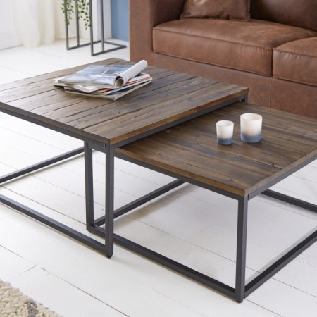 Industrial 2er set table basse ELEMENTS 75cm acacia...