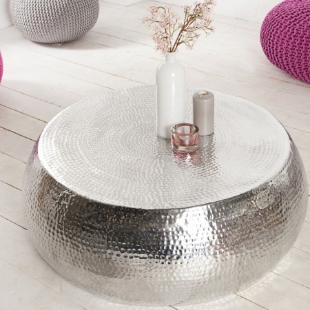 Table basse artisanale ORIENT 80cm argentée au design...