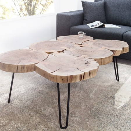 Table basse design GOA 110cm acacia tronc d'arbre disques...
