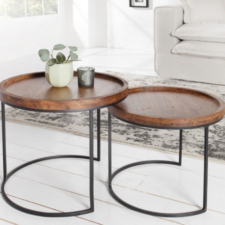 Industrial Set de 2 tables d'appoint ELEMENTS 55cm Acacia...